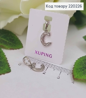 Кулон родований, Буква "C" в камінцях, 1см, Xuping  220226 фото