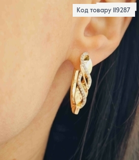 Серьги стрелы "Магическая Спираль" украшены камешками, 2,8см, англ. зам., XUPING 18K 119287 фото