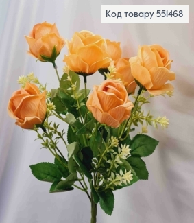 Искусственная композиция Розы, ПЕРСИЧНО-КРЕМОВОГО цвета, 7 веточек на металлическом стержне, высота 34см. 551468 фото