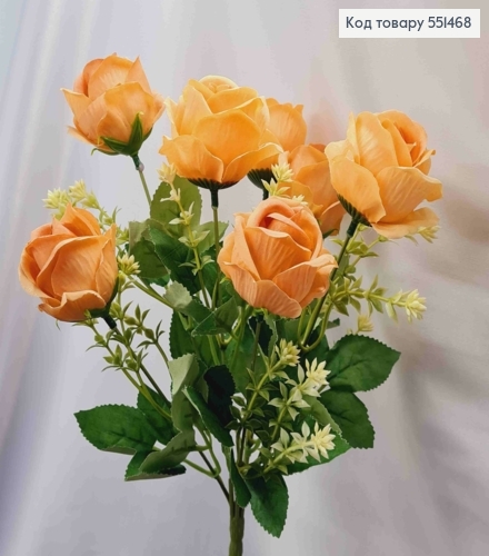 Штучна композиція Троянди, ПЕРСИКОВО-КРЕМОВОГО кольору, 7 гілочок на металевому стержні, висота 34см 551468 фото 1