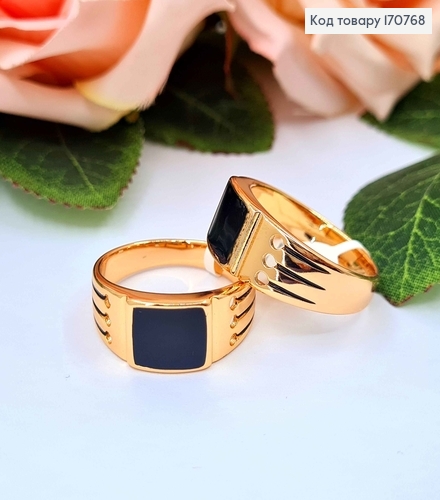 Перстень-печать, с черной эмалью, Xuping 18K 170768 фото 1