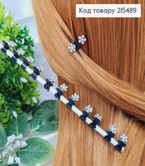 Крабик маленький, с двумя цветочками в камешках, 1.5 см, металл, черный цвет, 12 шт/уп. 215489 фото