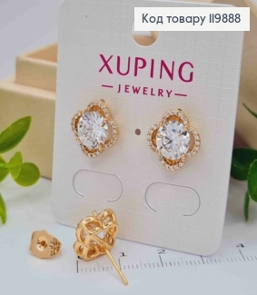 Сережки гвіздки "Квітка" прикрашена Блискучими камінцями, розміром 1,1см, Xuping 18K 119888 фото