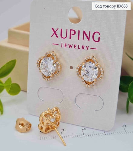 Сережки гвіздки "Квітка" прикрашена Блискучими камінцями, розміром 1,1см, Xuping 18K 119888 фото 1