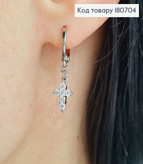 Сережки родовані кільця з підвісками Хрестами в камінцях, 2,5*0,6см, Xuping 180704 фото