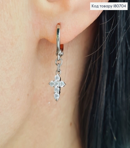 Сережки родовані кільця з підвісками Хрестами в камінцях, 2,5*0,6см, Xuping 180704 фото 1