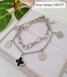 Браслет 16+3.5 см Van Cleef Elizabeth II с подвесными монетками, цвет серебряный, Stainless Steel 240277 фото