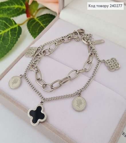 Браслет 16+3.5 см Van Cleef Elizabeth II с подвесными монетками, цвет серебряный, Stainless Steel 240277 фото 1