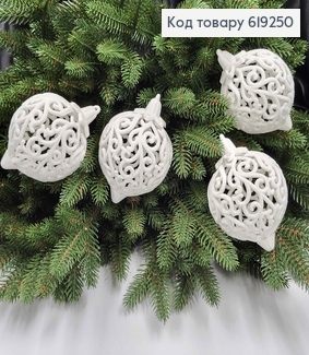 Новогодняя игрушка ВЕНЗЕЛЯ, дутая, бархат, цвет БЕЛАЯ, диам.70мм, 4шт/уп, Украина 619250 фото