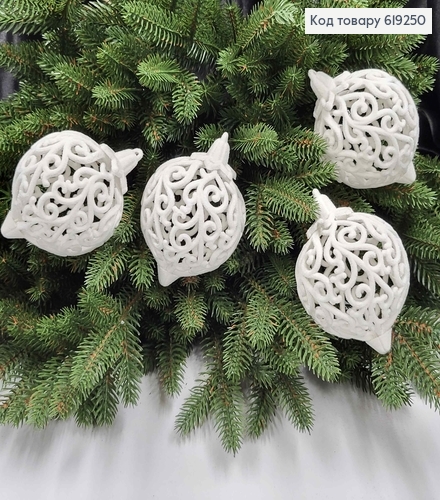 Новогодняя игрушка ВЕНЗЕЛЯ, дутая, бархат, цвет БЕЛАЯ, диам.70мм, 4шт/уп, Украина 619250 фото 1
