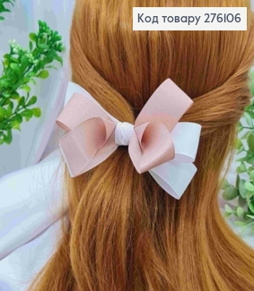 Бант БЕЛО-ПУДРОВОГО цвета, на резинке, ткань репс, размер 10*6см, ручная работа 276106 фото