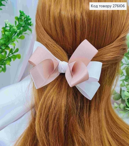 Бант БЕЛО-ПУДРОВОГО цвета, на резинке, ткань репс, размер 10*6см, ручная работа 276106 фото 1