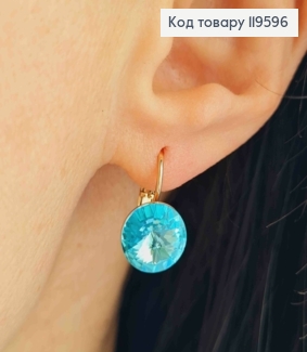 Сережки з Бірюзовим каменем Сваровські (1,1см), довжина 1,5см, застібка левербек, Xuping 18К 119596 фото