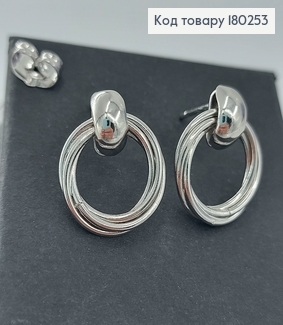 Серьги гвоздики с колечками родированые медзолото Xuping  180253 фото