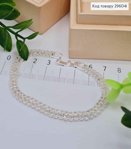 Бижутерия на руку, Браслет из Блестящих камней в два ряда, Серебряного цвета, 18см 296041 фото 1