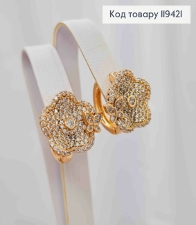 Серьги кольца "Цветок" украшен блестящими камешками, диаметр 1,5см, Xuping 18К. 119421 фото