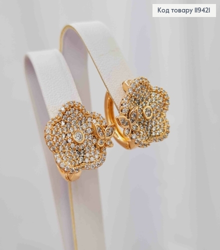 Серьги кольца "Цветок" украшен блестящими камешками, диаметр 1,5см, Xuping 18К. 119421 фото 1