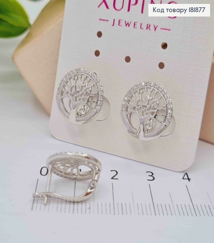 Серьги родованные "Дерево Жизни" с Блестящими камешками, 1,4см, английская застежка, XUPING 181877 фото 2
