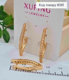 Сережки стріли прикрашені Блискучими камінцями, довжина 2,6см, англійська застібка, Xuping 18K 110115 фото