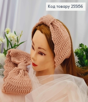 Повязка чалма, Вязаная, БАНТИК 21*10 см, Нежно-Розового/Черного цвета 255156 фото