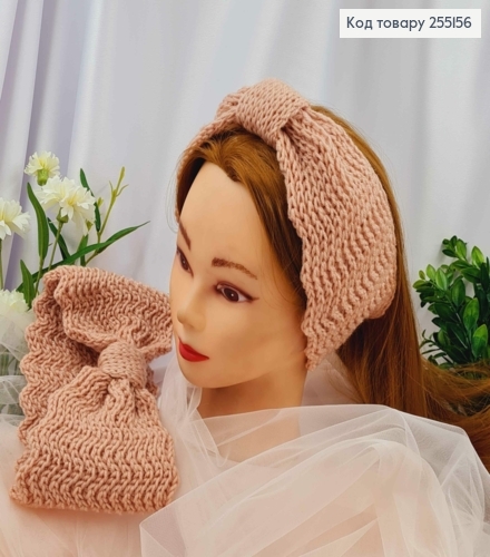 Повязка чалма, Вязаная, БАНТИК 21*10 см, Нежно-Розового/Черного цвета 255156 фото 1