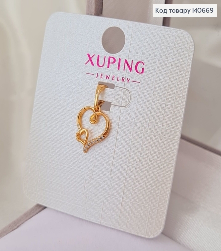 Кулон Сердечко з камінцями, 1см, Xuping 18К 140669 фото 2