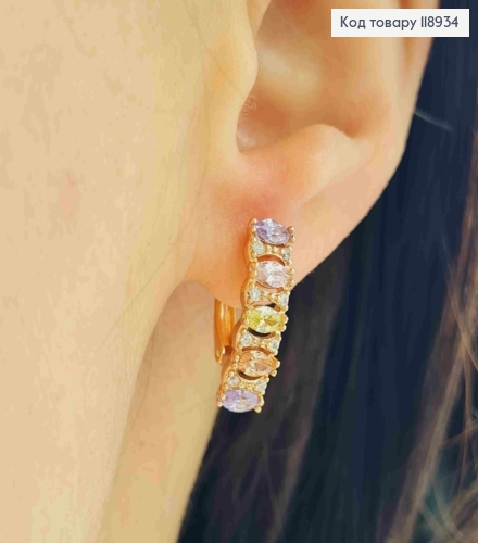 Серьги "Орбита" украшены разноцветными камешками, 1,8см, английская застежка, Xuping 18K. 118934 фото 1