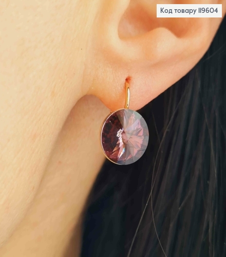 Сережки з Фіолетовим каменем Сваровські (1,1см), довжина 1,5см, застібка левербек, Xuping 18К 119604 фото 2