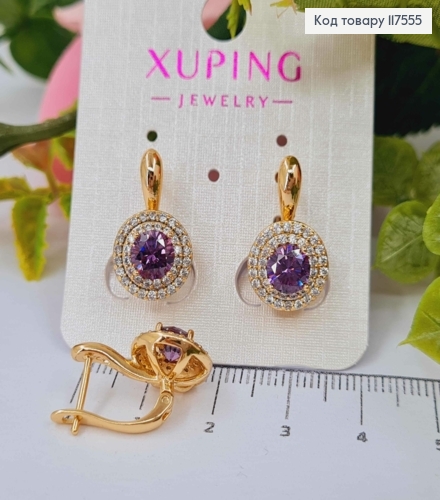Серьги "Сияние Ночи", с камнем Фиолетового цвета в оправе из камней,1,9см, англ. зам, XUPING 18K 117555 фото 1