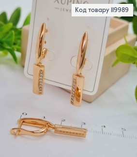 Серьги с подвижной подвеской в Блестящих камнях, дл. 1,8+1,5см, английская застежка, Xuping 18K 119989 фото