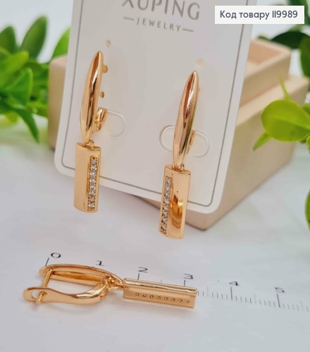 Серьги с подвижной подвеской в Блестящих камнях, дл. 1,8+1,5см, английская застежка, Xuping 18K 119989 фото 1