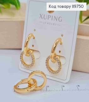 Серьги кольца с подвеской "Коло" в Блестящих камнях, диаметр 1,4см, дл. 2,2см, Xuping 18К 119750 фото