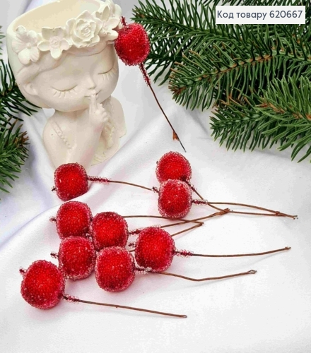 Декор Новогодний, "Ягодка Шиповника" в сахаре (10шт/уп), КРАСНОГО цвета, 2см+7см 620667 фото 1
