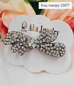 Заколка автомат, БАНТИК с Блестящими камешками, цвета Металлик, 8,5см 221177 фото