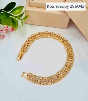 Бижутерия на руку, Браслет из Блестящих камней в три ряда, Золотого цвета, 18см 296042 фото