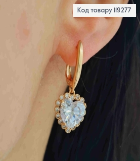 Серьги с подвеской "Блестящее Сердце", длина 1,5+1,2см, английская застежка, Xuping 18K 119277 фото