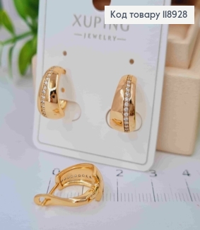 Серьги Овальные украшены Блестящими камешками в один ряд, 1,4см, английская застежка, Xuping 18K 118928 фото