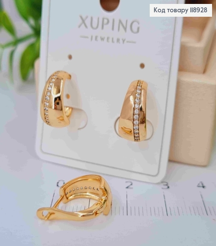 Серьги Овальные украшены Блестящими камешками в один ряд, 1,4см, английская застежка, Xuping 18K 118928 фото 1