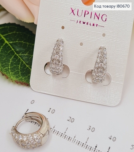 Сережки родированые кольца Елегантные с камнями, 1,5*0,7см, Xuping 180670 фото 1