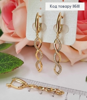 Серьги, "Спираль" с подвесками в камешках 3,5см, англ. застежка, Xuping 18К 116111 фото