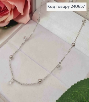 Ланцюжок срібного кольору з підвісними Кульками та Камінцями, 47+5см, сталь Stainless Steel 240657 фото