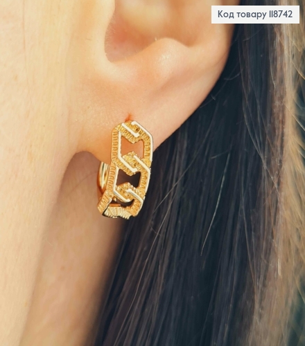 Серьги "Звенья" с тиснением, 1,4см, английская застежка, Xuping 18K 118742 фото 3