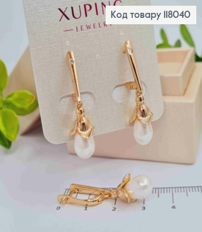 Серьги "Цветок Колокольчик" с жемчужиной, 1,7+1,8см, английская застежка, Xuping 18K 118040 фото