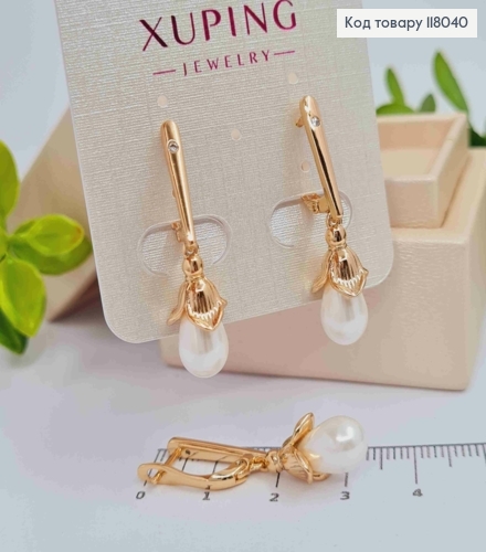 Серьги "Цветок Колокольчик" с жемчужиной, 1,7+1,8см, английская застежка, Xuping 18K 118040 фото 1