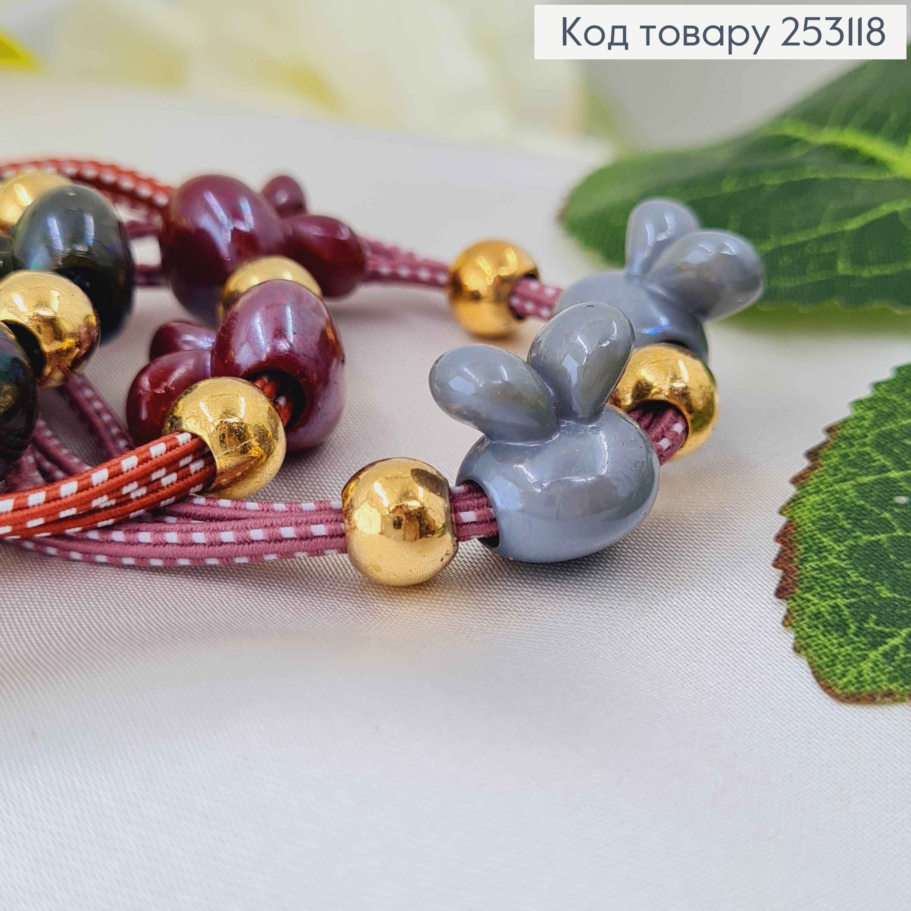 Резинка в горошек, с бусиной зайкой, цвета в ассорт. 253118 фото 3