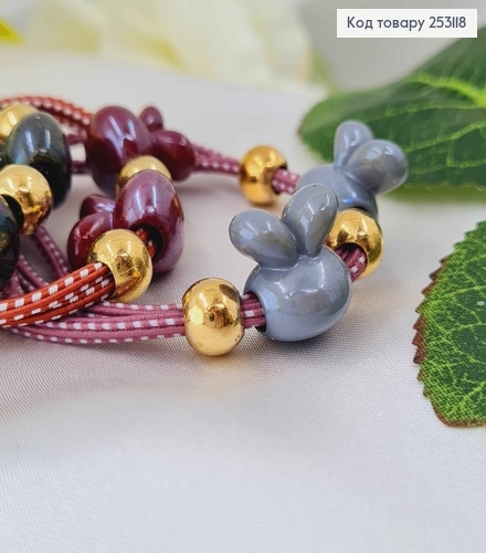 Резинка в горошок, з бусиною зайчиком, кольори в асорт 253118 фото 3