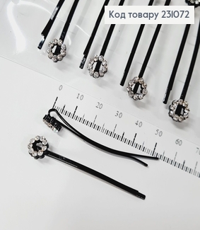 Невидимка металл 5,8 см черная с цветами 2 шт / уп цена за уп. 231072 фото