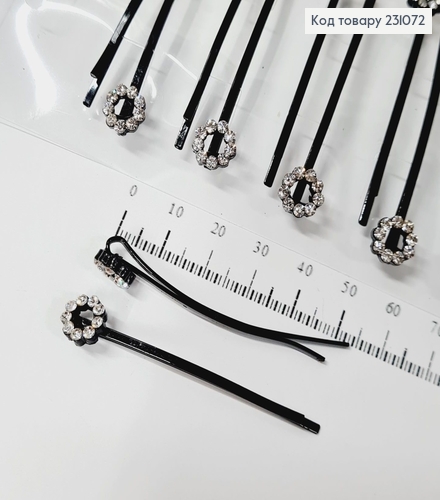 Невидимка металл 5,8 см черная с цветами 2 шт / уп цена за уп. 231072 фото 1