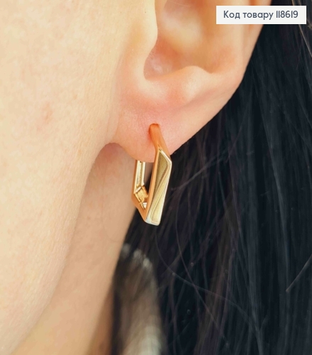 Сережки кільця "Фігурні-Ромби", ширина 3мм, довжина 1,8см, Xuping 18К 118619 фото 3