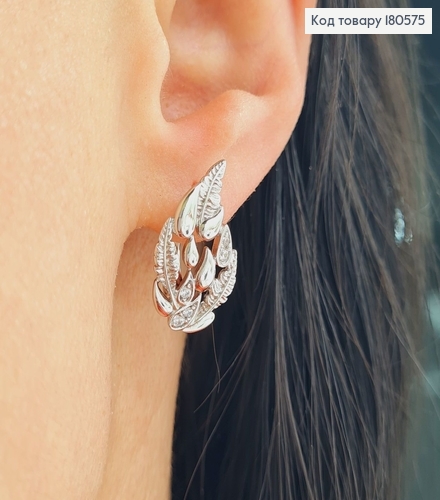 Серьги Листики 2,2*1,4см  в камнях (англ. застежка) родированые Xuping 180575 фото 1